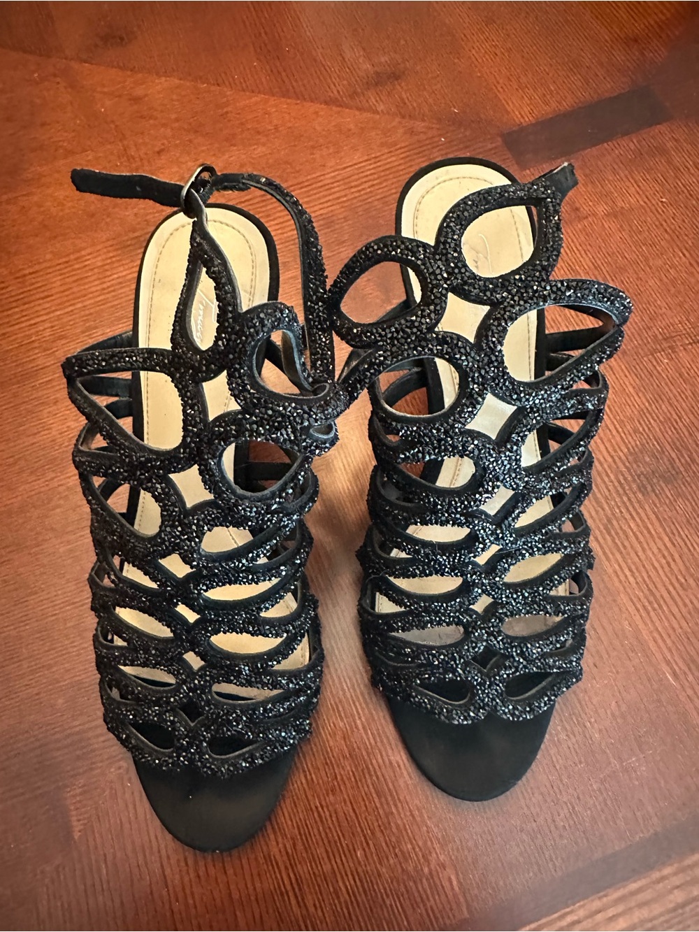 Black Beaded Strappy High Heel Sandals - Women